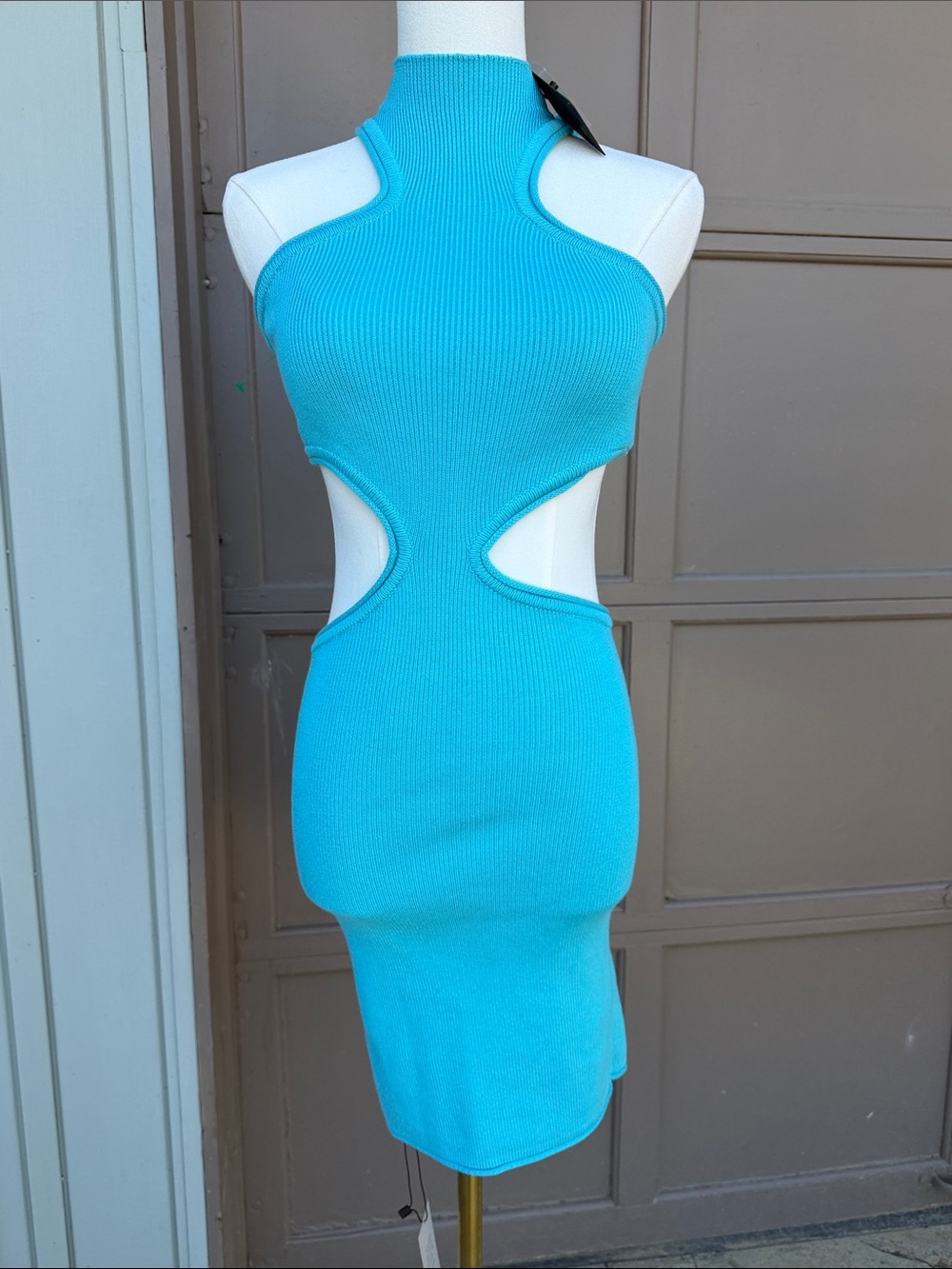 NBD Turquoise Ribbed Cutout Mini Dress